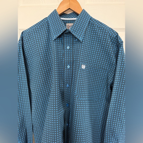 Cinch Blue Print Long Sleeve Button-front Dress Shirt Medium - Picture 5 of 9